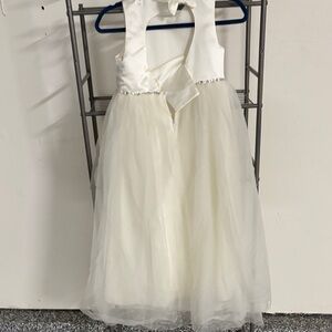 Ivory Satin & Tulle Flower Girl Dress with Rhinestone Waist